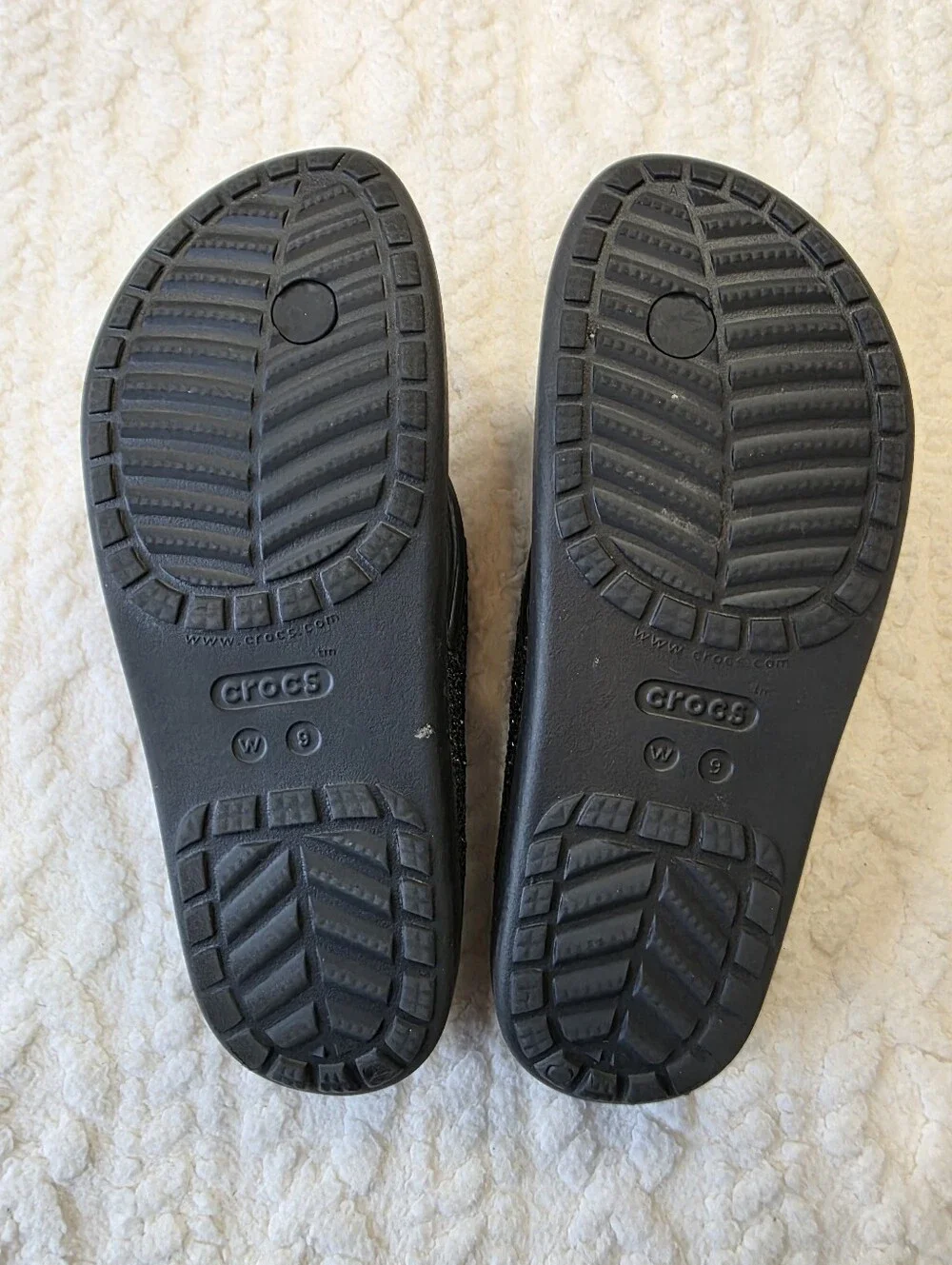Crocs Black Glitter Flip Flops Women’s Size 9 Iconic Comfort